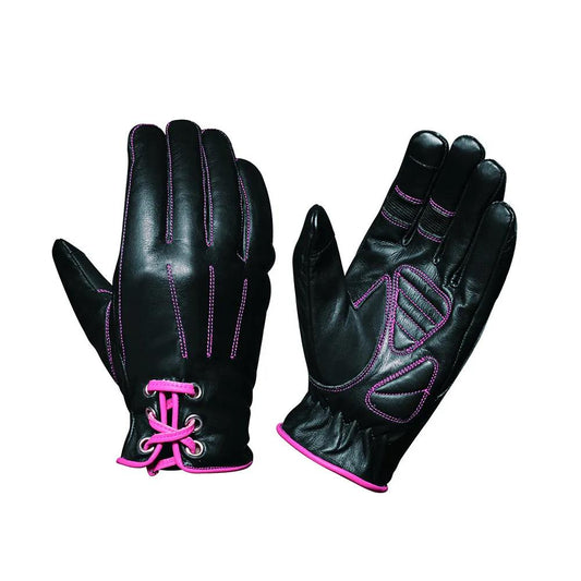 Ladies Full Finger Gloves with Pink Stitching