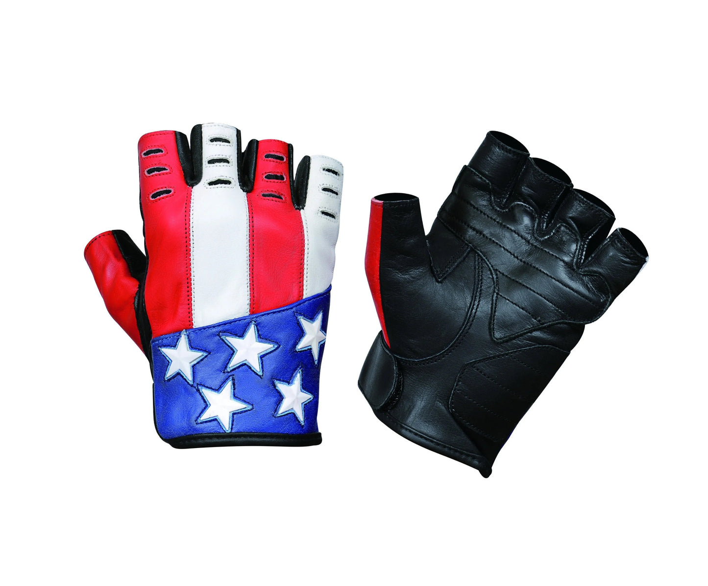 Mens Fingerless Leather Gloves - USA Flag Design