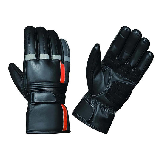 Mens Gauntlet Leather Gloves - Black & Red