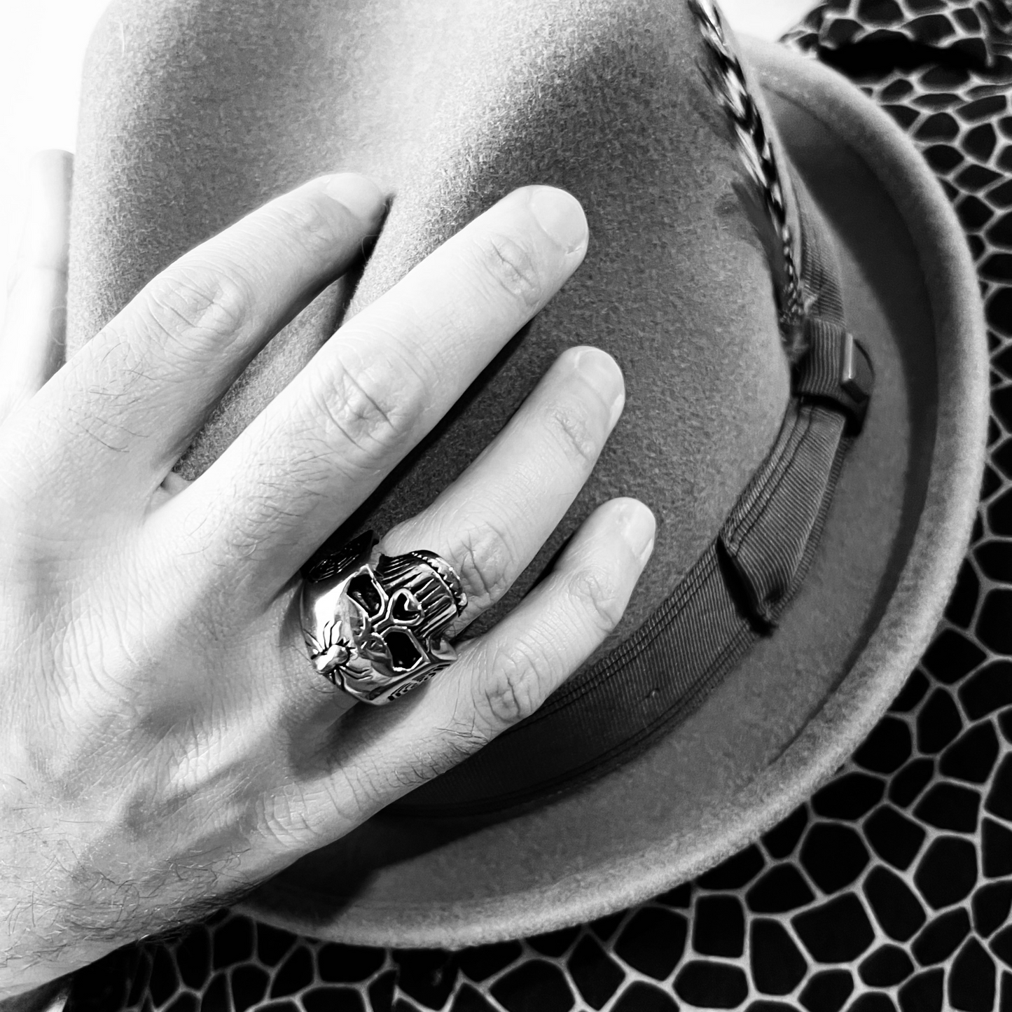 Stainless Steel Skull With Spider And Web Accents Ring