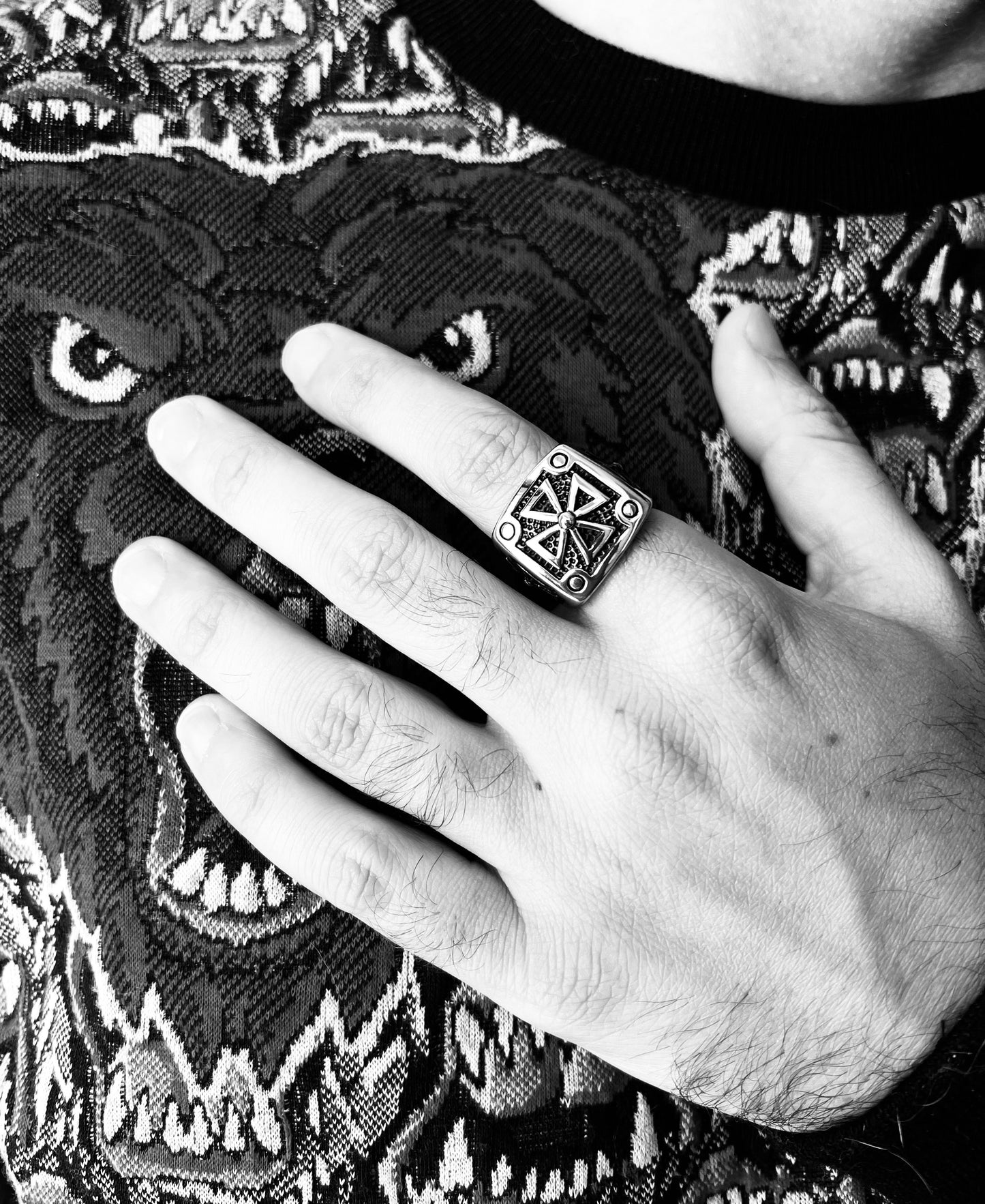 Stainless Steel Polished Maltese Cross Signet Ring