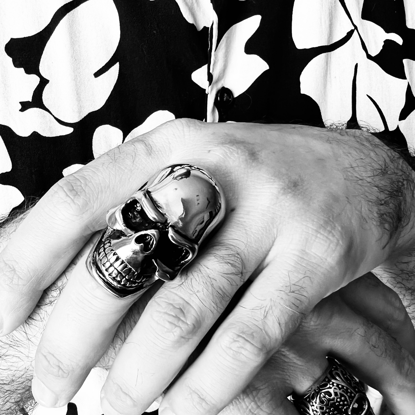 Stainless Steel Grinning Skull Ring