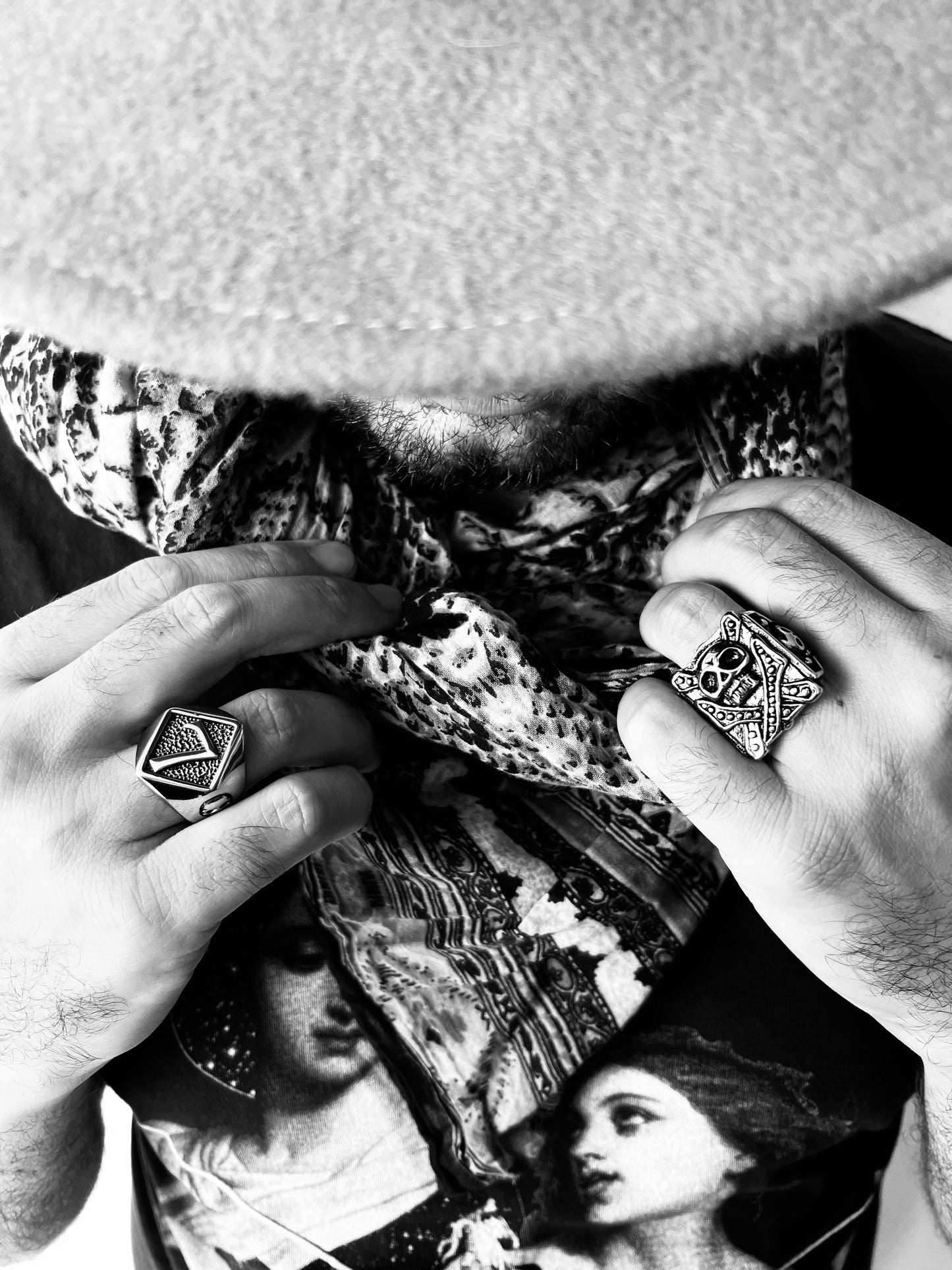 Stainless Steel Polished Studded Skull Signet Ring