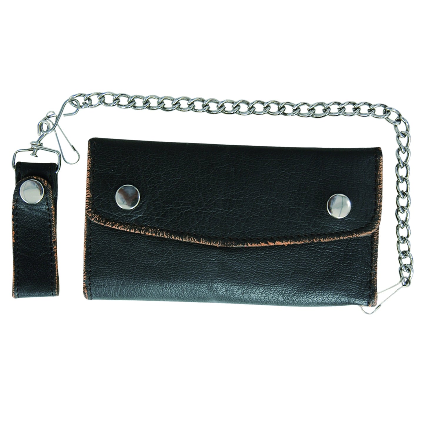Black Trifold Long Chain Biker Leather Wallet