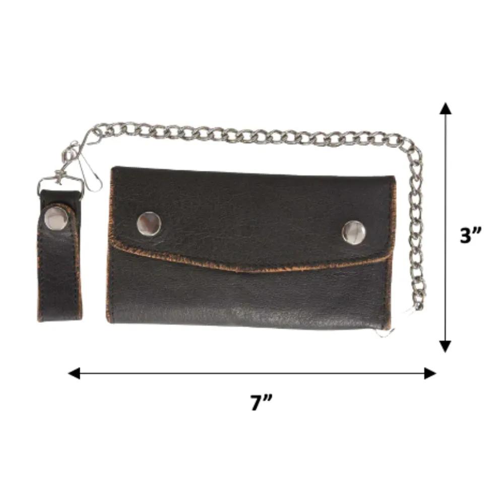 Black Trifold Long Chain Biker Leather Wallet