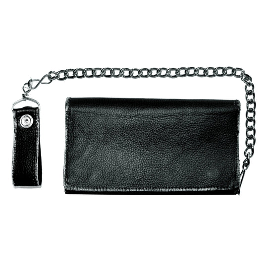 Long Black Trifold Biker Chain Wallet