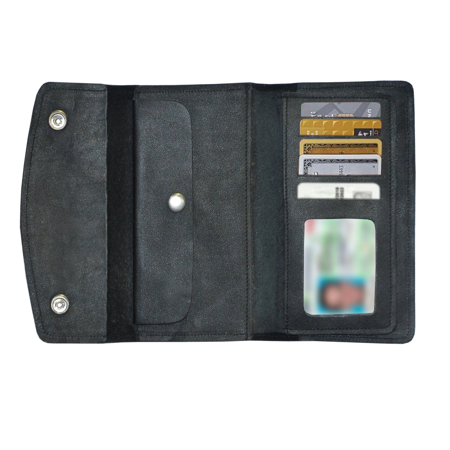 Black Snap Closure Biker Leather Wallet