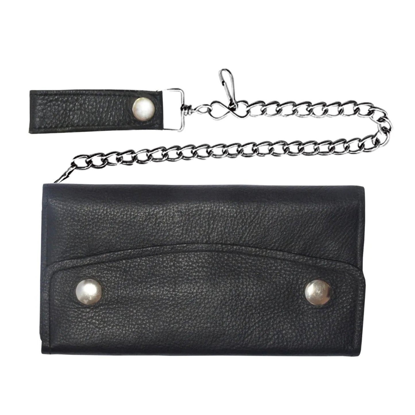 Black Snap Closure Biker Leather Wallet