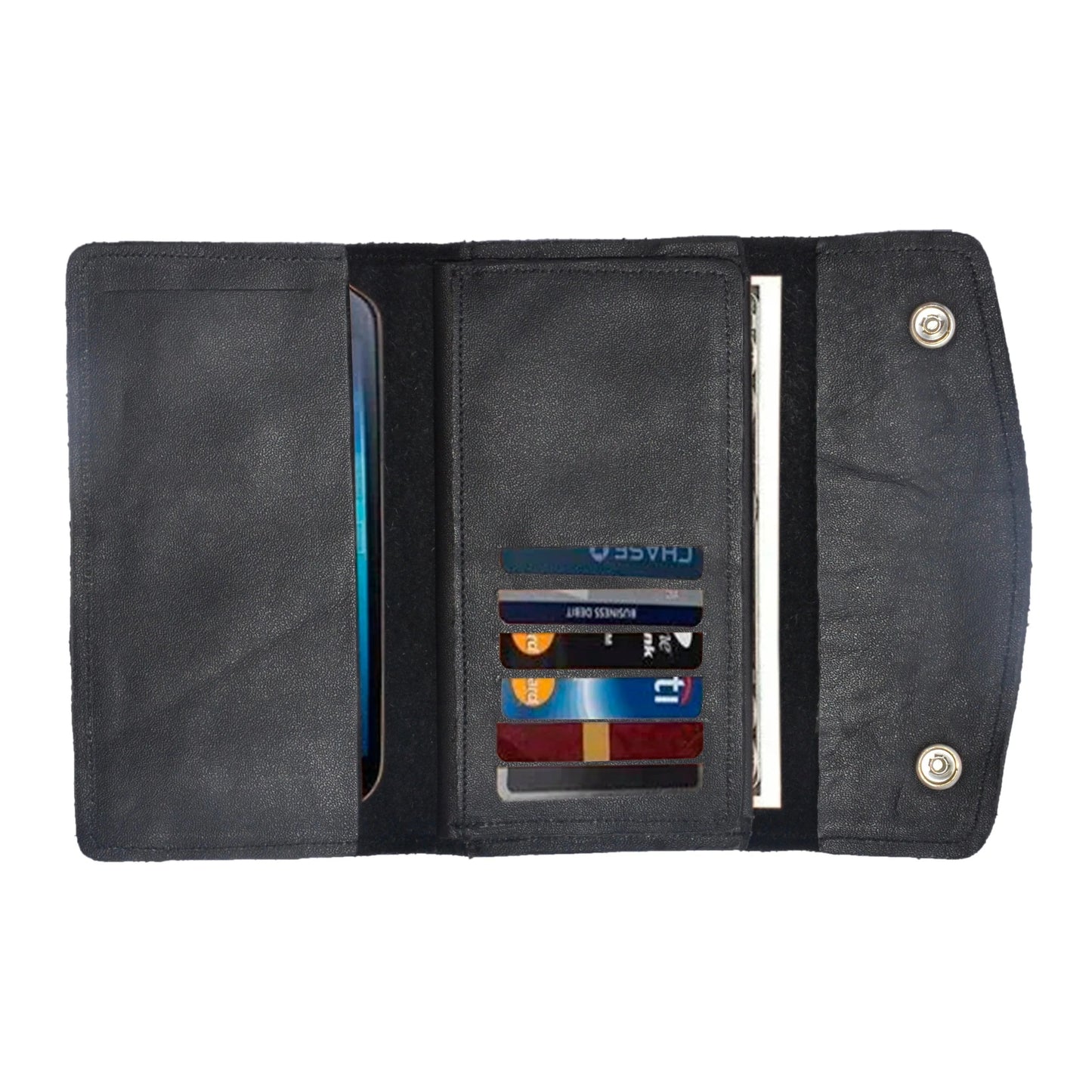 Black Snap Closure Biker Leather Wallet