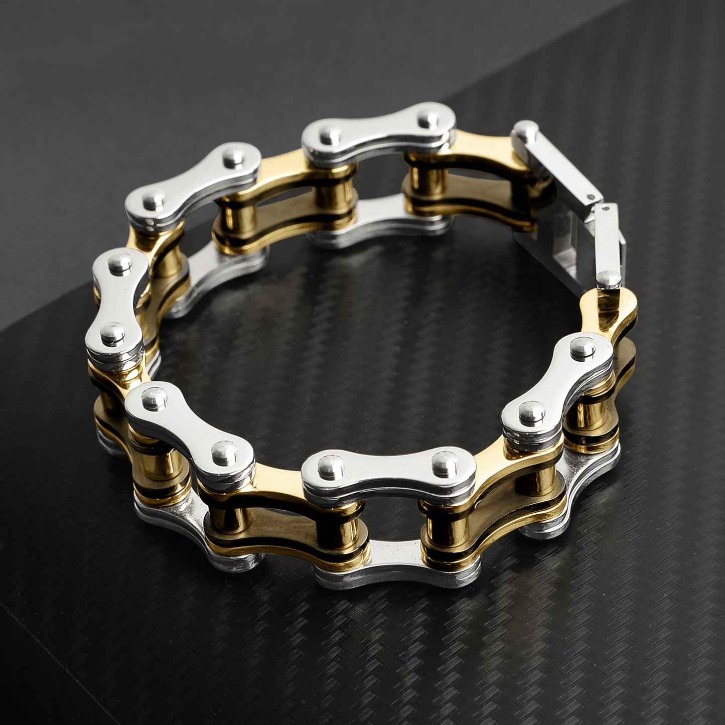 Stainless Steel & Gold Medium Bike Chain Bracelet