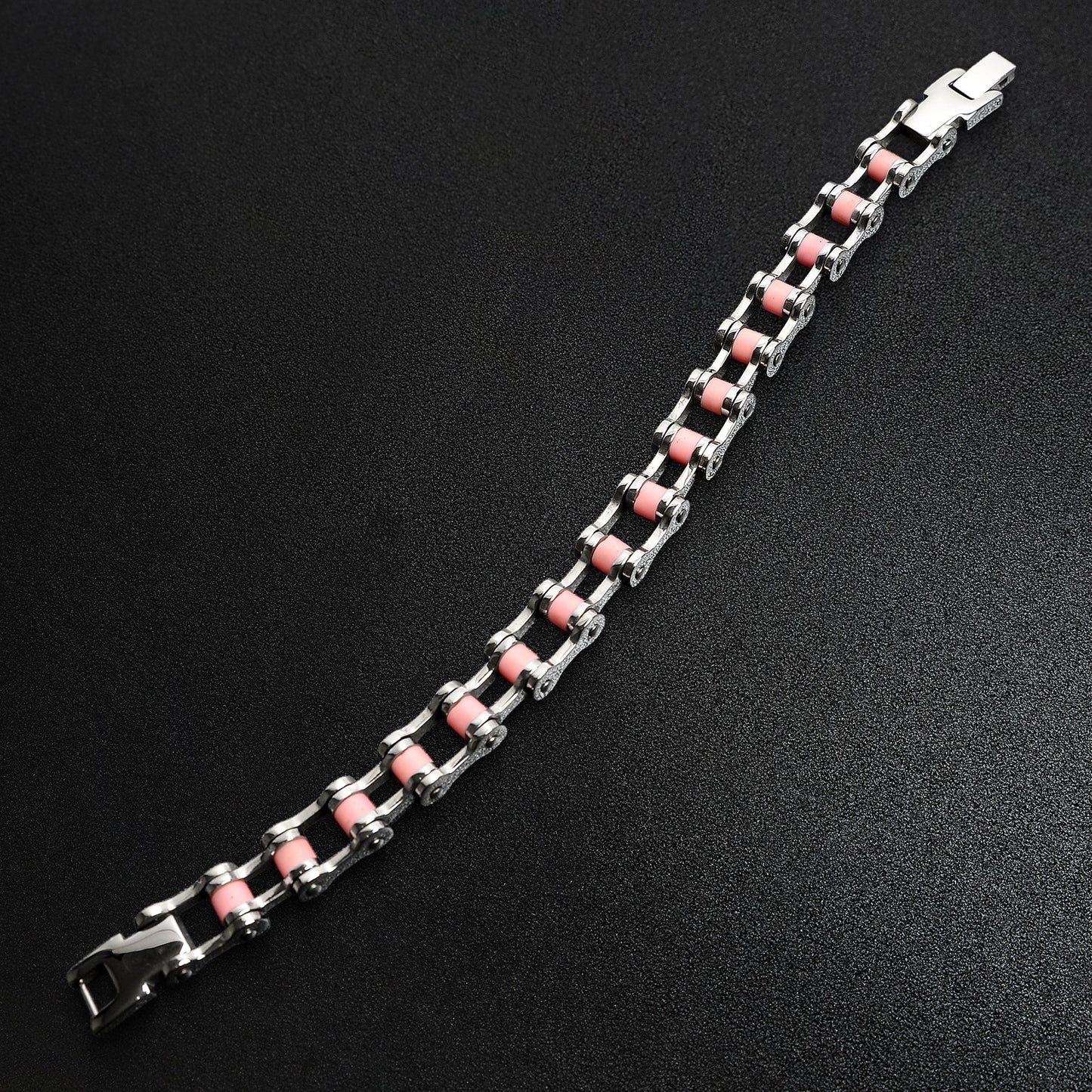 Stainless Steel And Pink Women's Bike Chain Bracelet