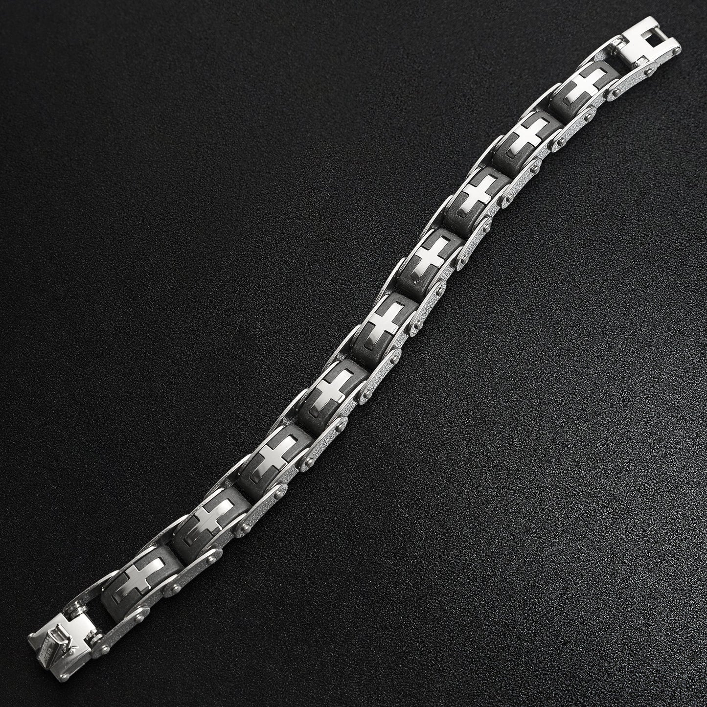 Stainless Steel And Gold Cross Bike Chain Bracelet