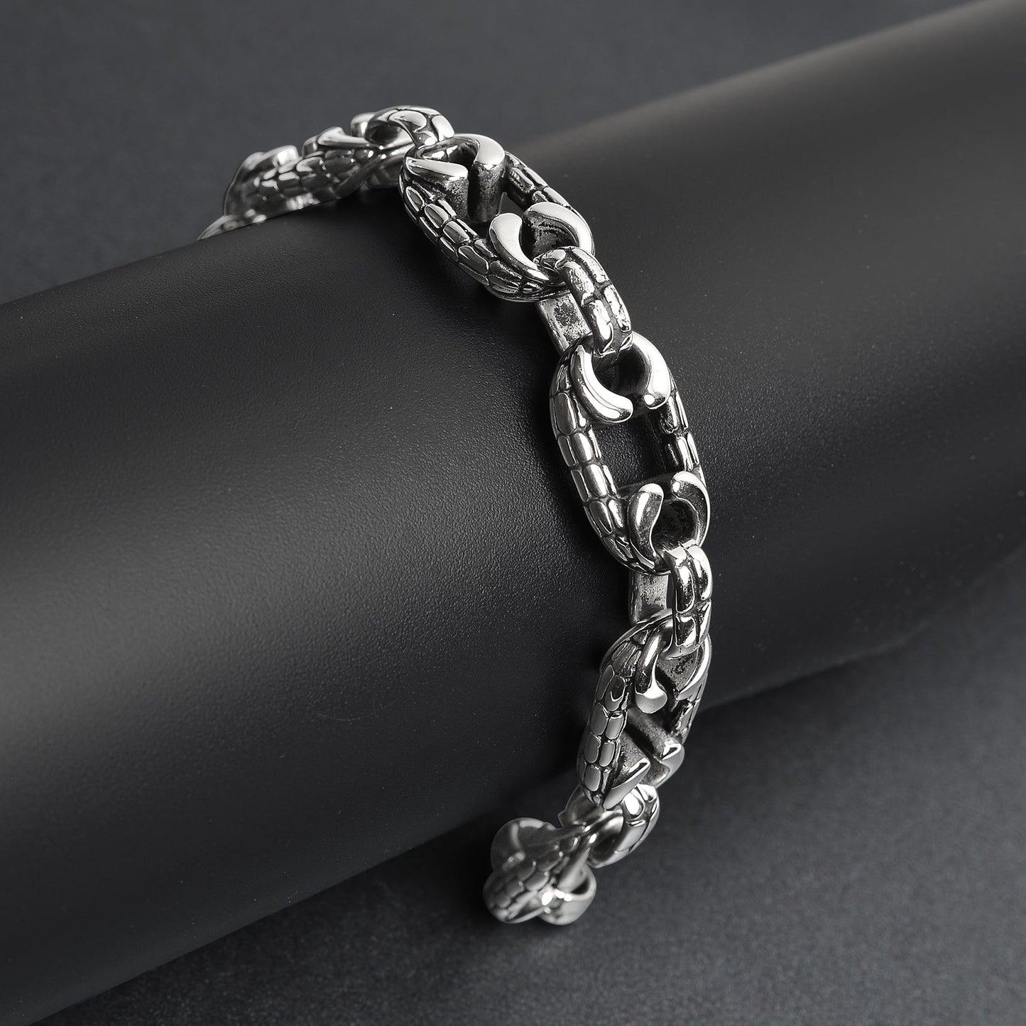 Stainless Steel Cobblestone Ring And Connector Chain Bracelet