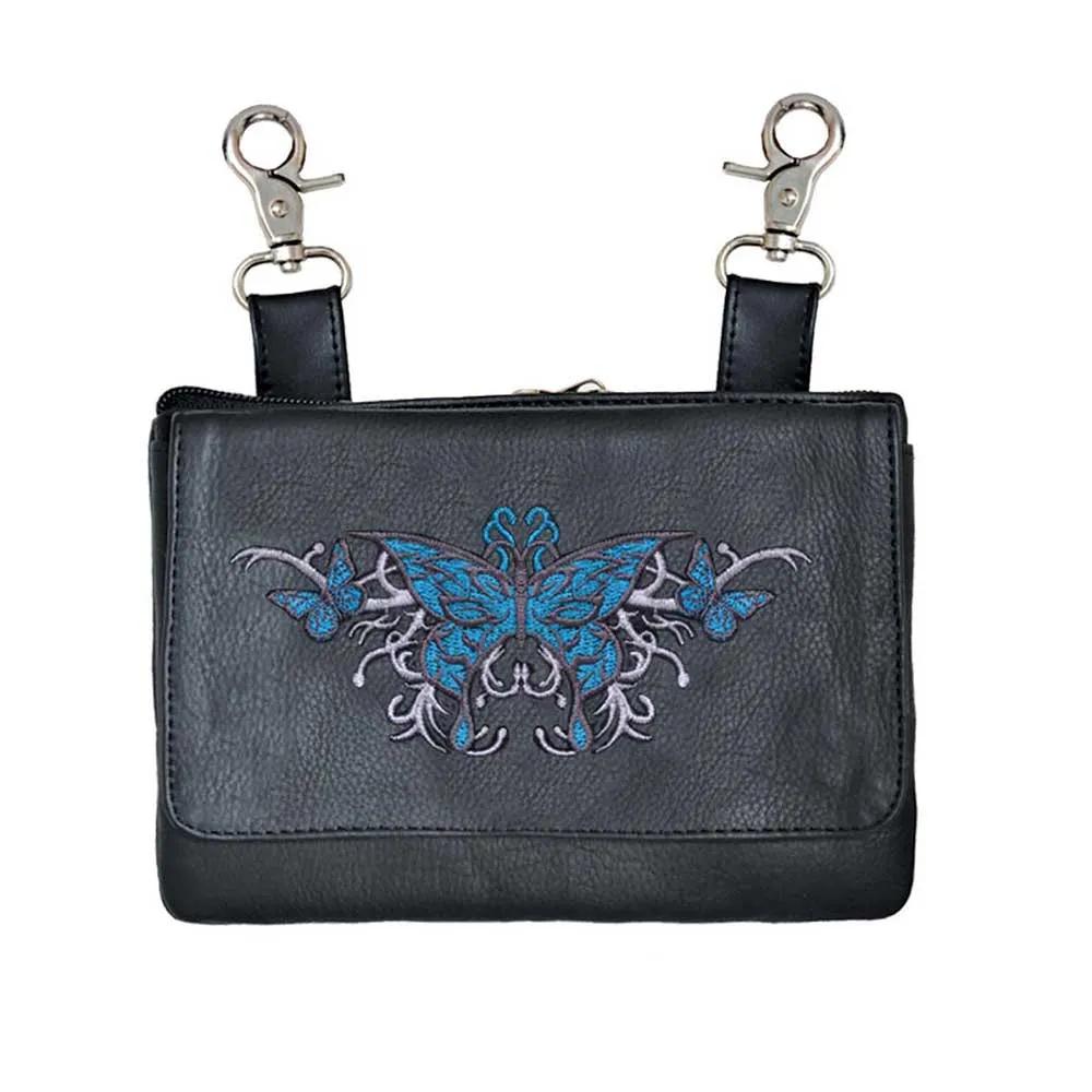 Blue Butterfly Themed Leather Clip-On Bag