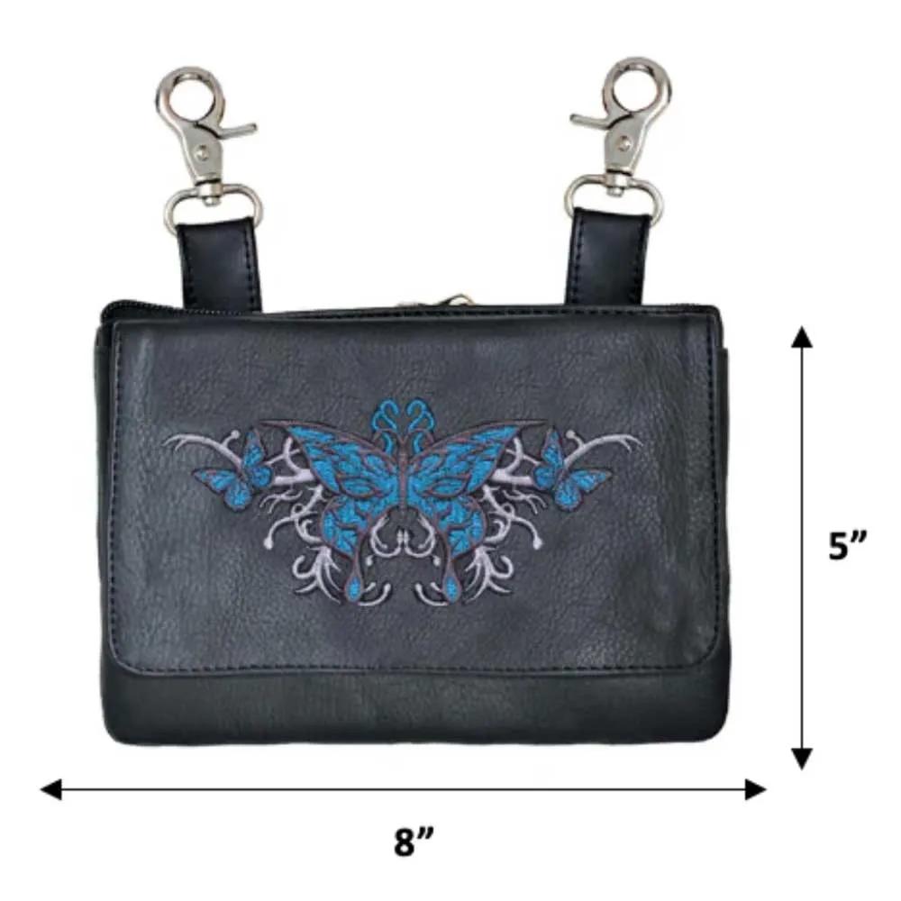 Blue Butterfly Themed Leather Clip-On Bag