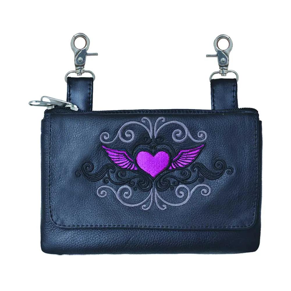 Pink Heart Themed Rider Cowhide Clip-On Bag