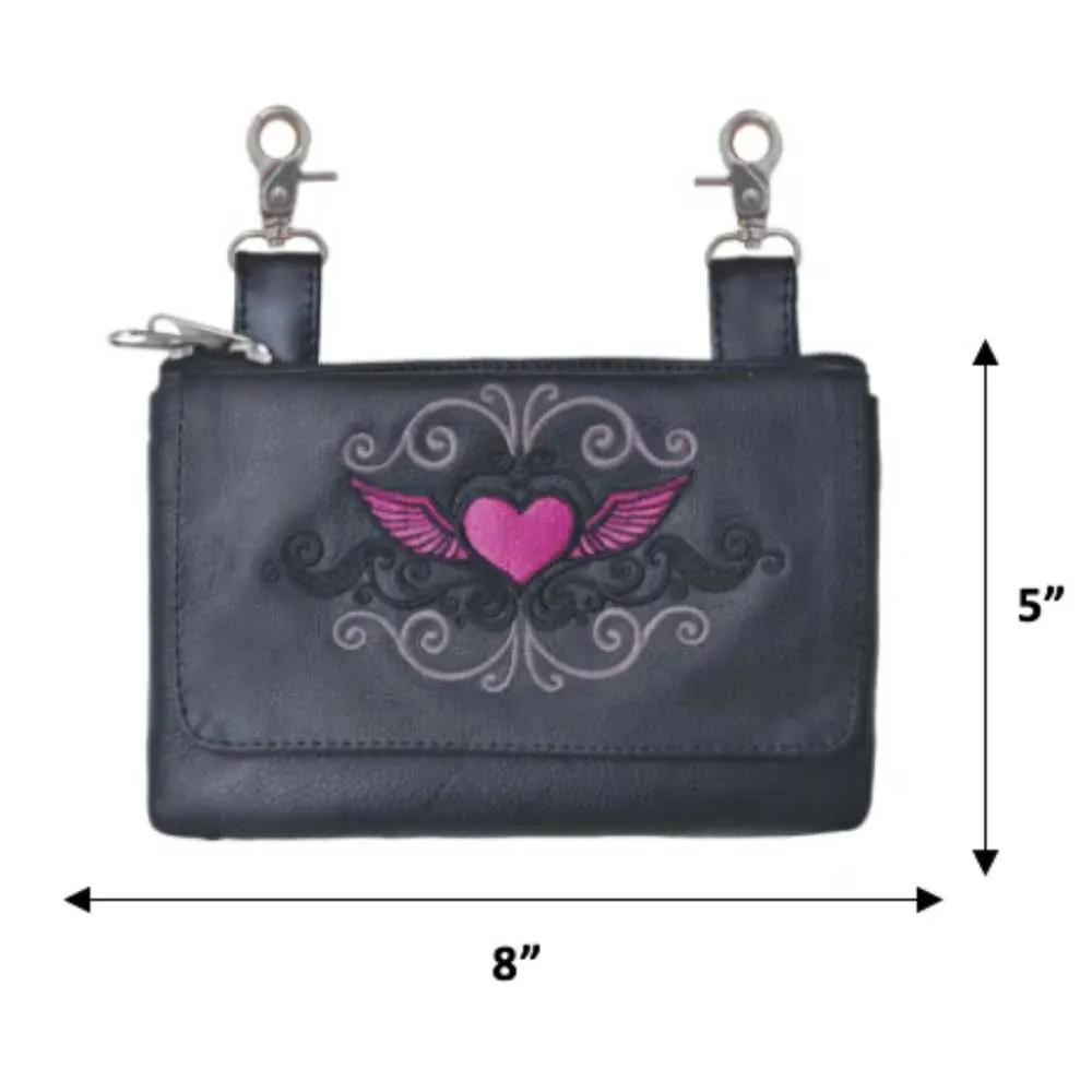 Pink Heart Themed Rider Cowhide Clip-On Bag