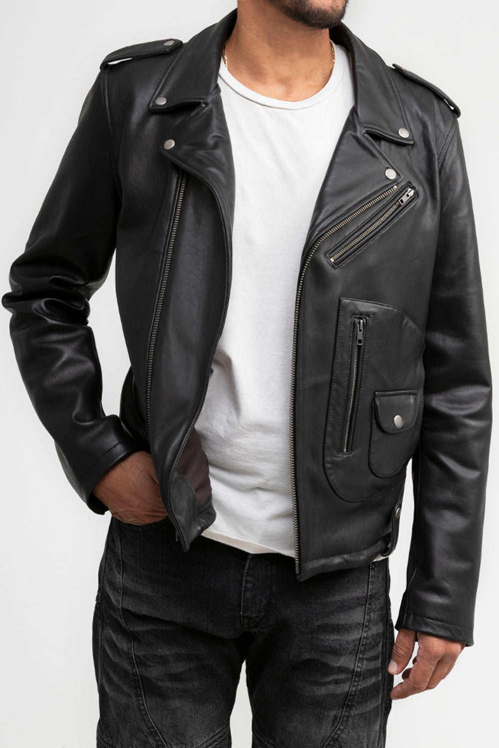 Reclaimed Vintage Leather Biker Jacket With Back Patch