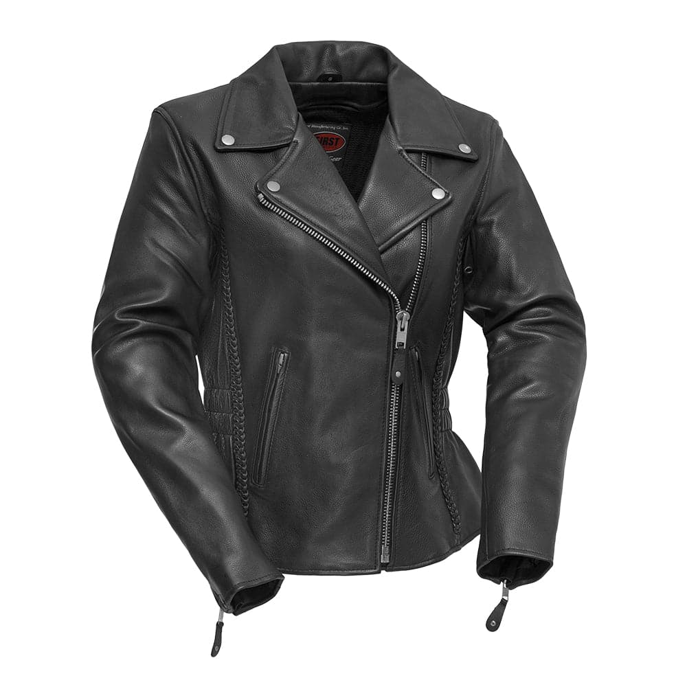 Allure Women's Leather Motorcycle Jacket Women's Leather Jacket First Manufacturing Company XS Black 