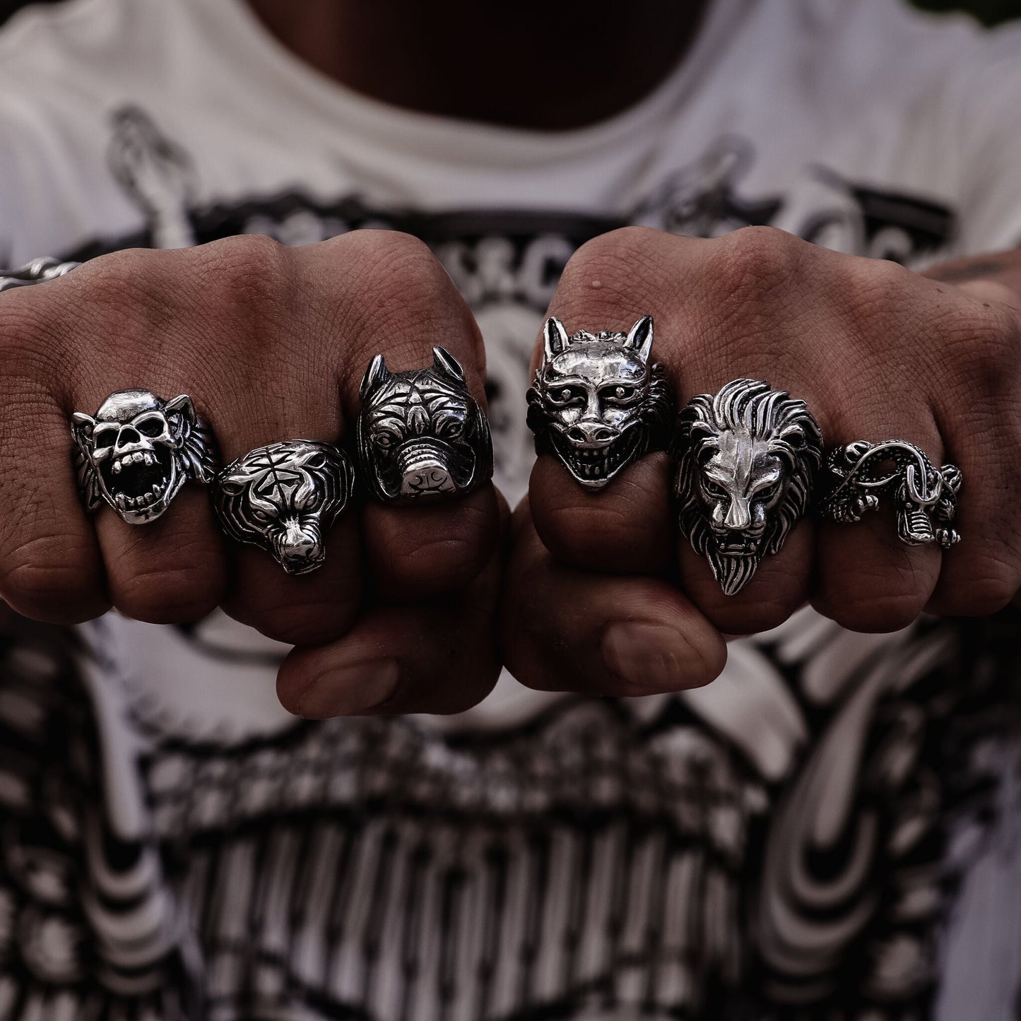 Stainless Steel Polished Snarling Wolf Ring
