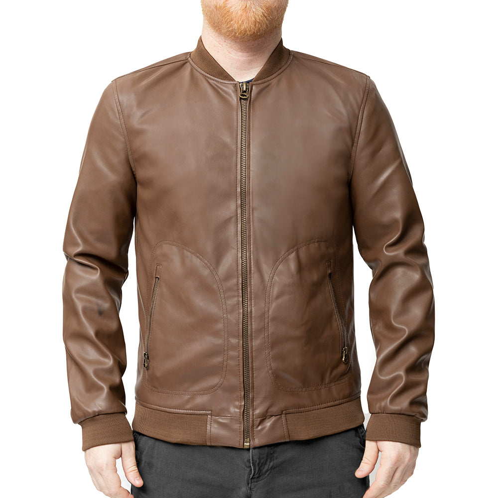 Myles Men's Vegan Faux Leather Jacket (POS) Men's Vegan Faux Leather jacket Whet Blu NYC S Brown 