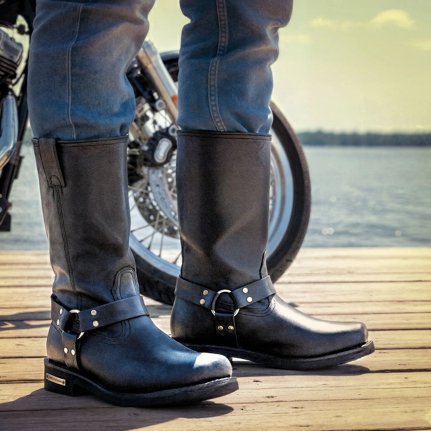 Hot Leathers BTM1016 Men's Classic Black 11-inch Harness Leather Boots