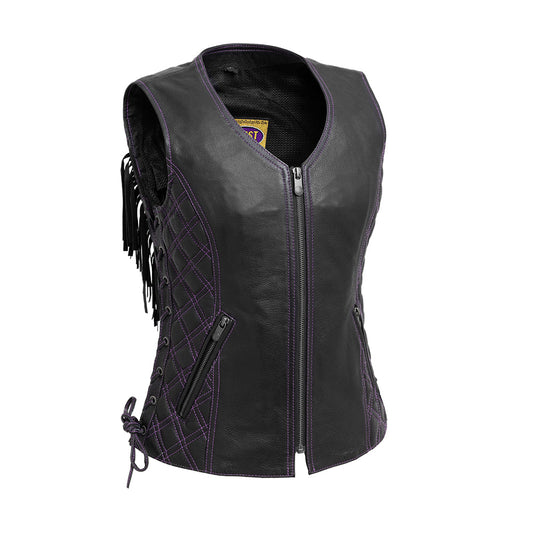 Bandida Women's Motorcycle Leather Vest  First Manufacturing Company XS Black 