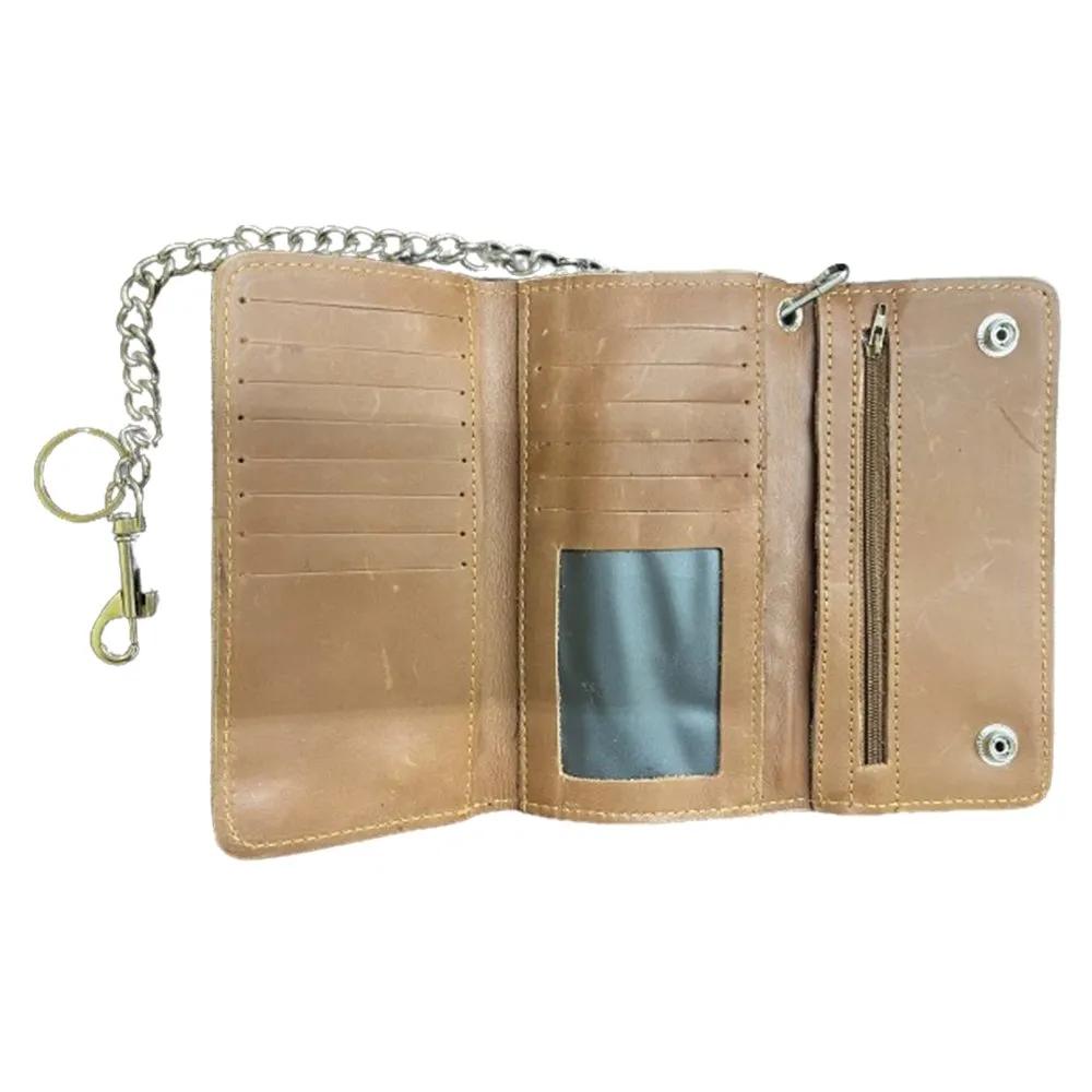 Brown Trifold Long Chain Biker Wallet