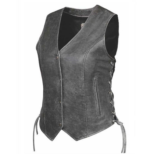 Bessie - Ladies Gray Leather Vest
