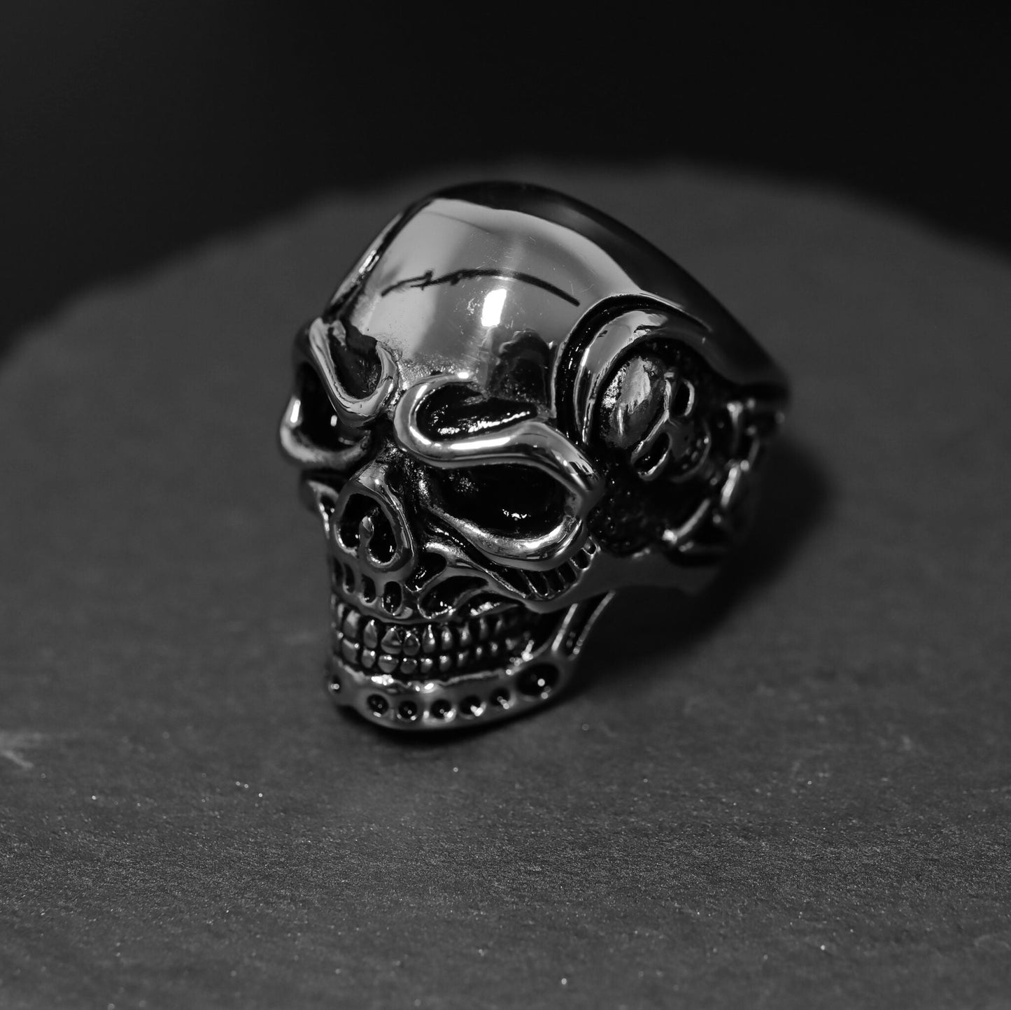 Stainless Steel Skull With Skeleton Accents Ring