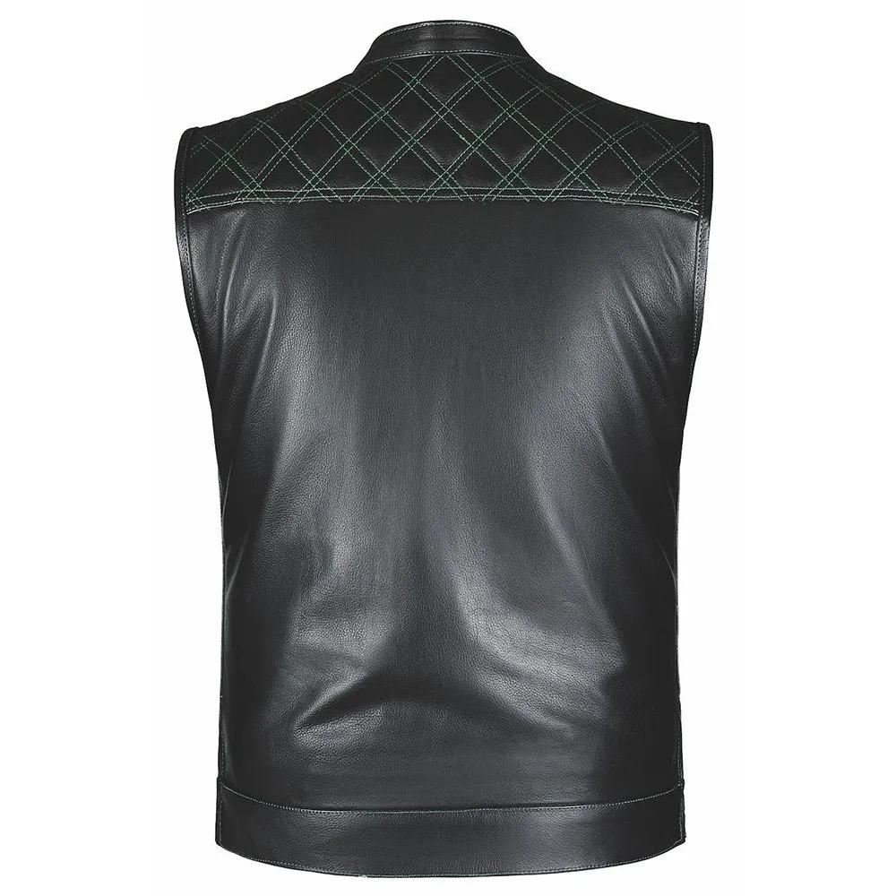 Green Diamond - Unik Mens Premium Leather Diamond Stitch Club Vest