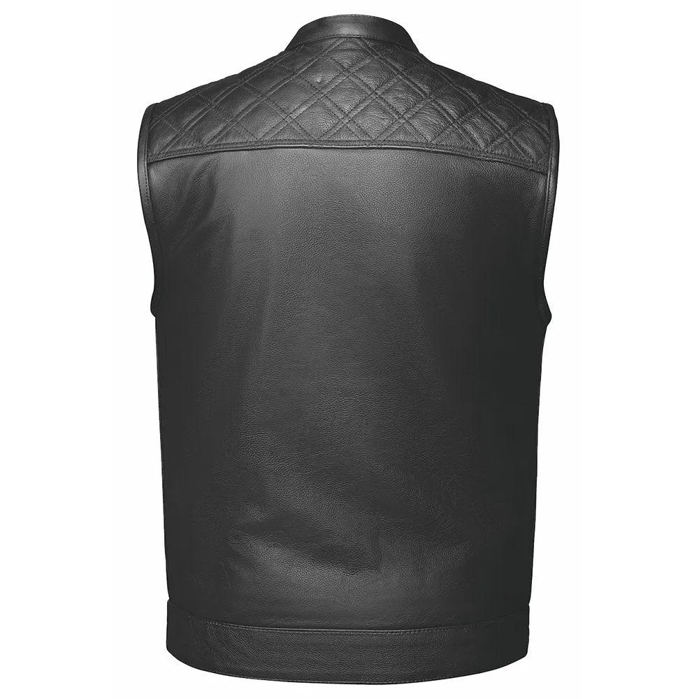 Black Diamond  - Mens Premium Leather Diamond Stitch Club Vest