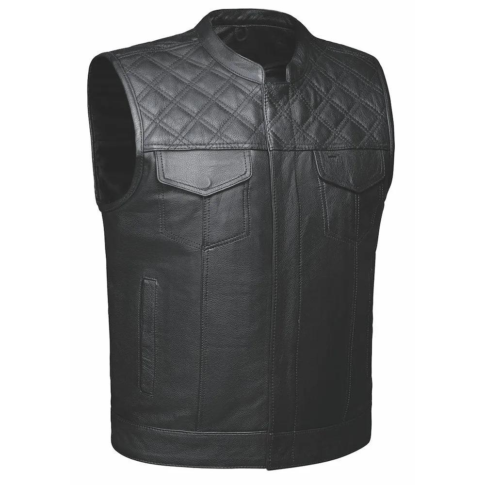 Black Diamond  - Mens Premium Leather Diamond Stitch Club Vest