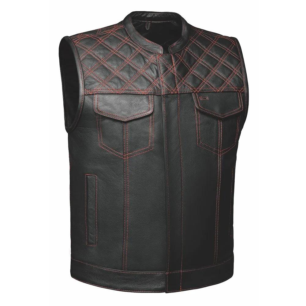 Red Diamond - Mens Premium Leather Diamond Stitch Club Vest