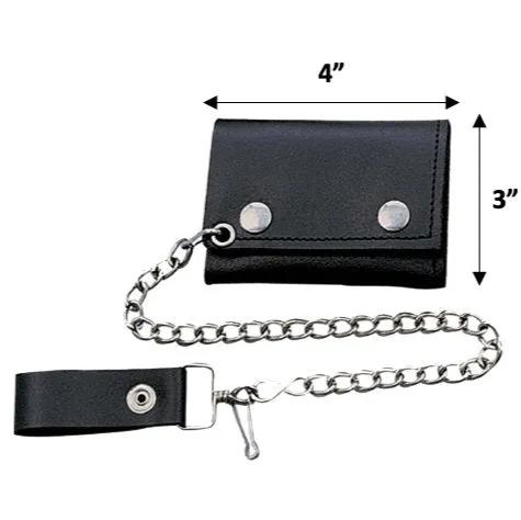 Mini Black Trifold Biker Chain Wallet – Extreme Biker Leather