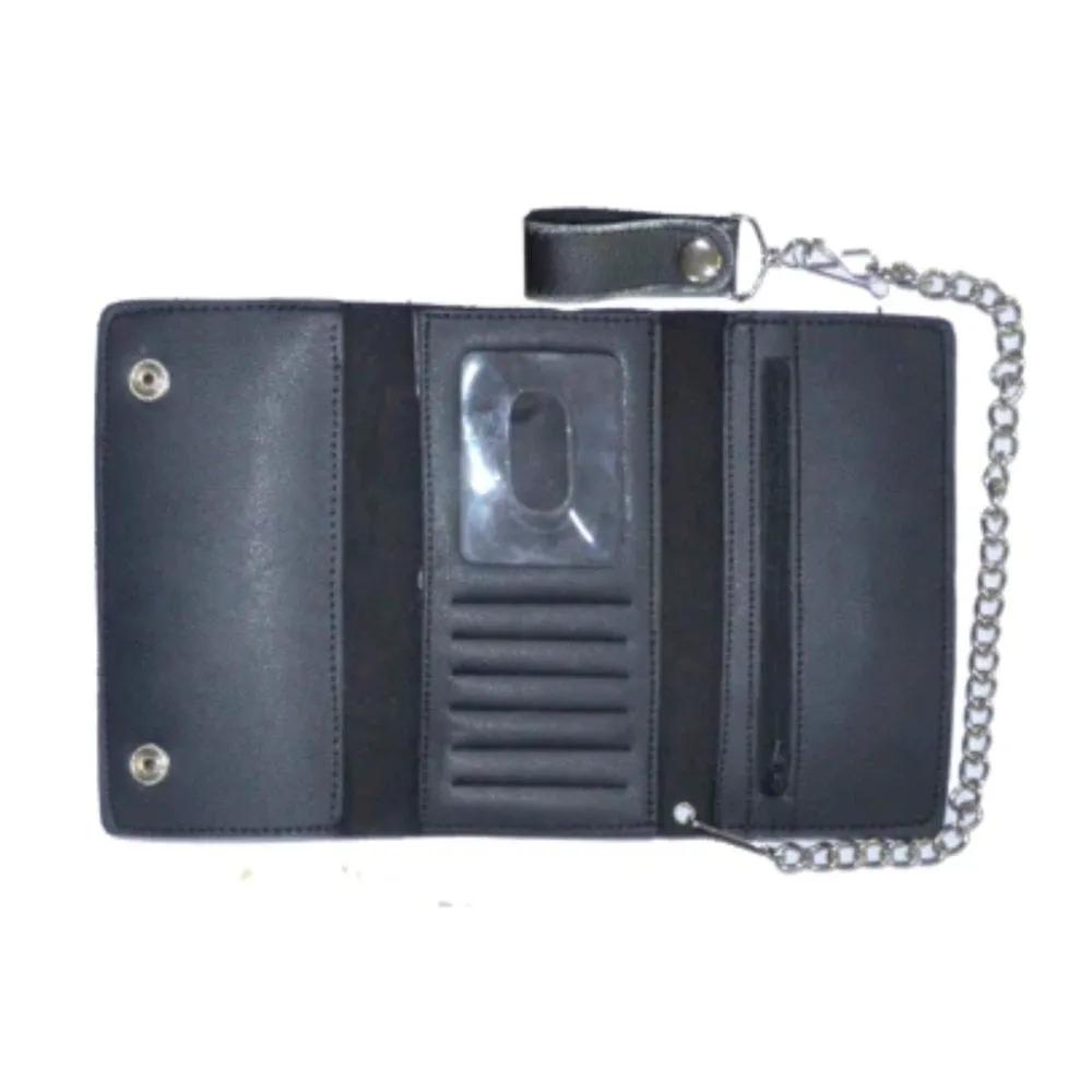 Long Black Trifold Biker Chain Wallet