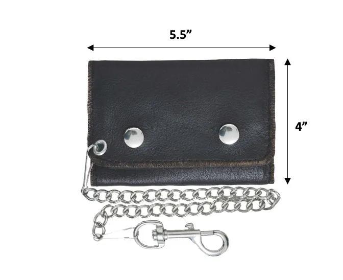 Small Brown Trifold Leather Biker Chain Wallet