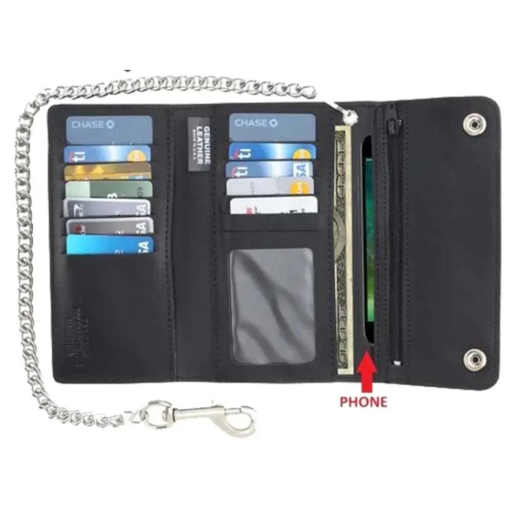 Black Trifold Long Chain Biker Wallet