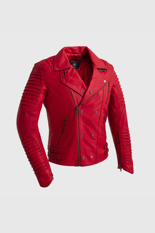 Brooklyn Men's Lambskin Leather Jacket Fire Red (POS) Men's Motorcycle style Jacket Whet Blu NYC S Fire Red 
