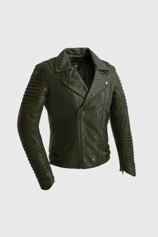 Brooklyn Mens Lambskin Leather Jacket Men's Motorcycle style Jacket Whet Blu NYC Army Green S 
