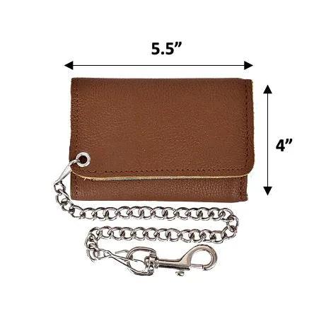 Small Brown Trifold Long Chain Biker Wallet