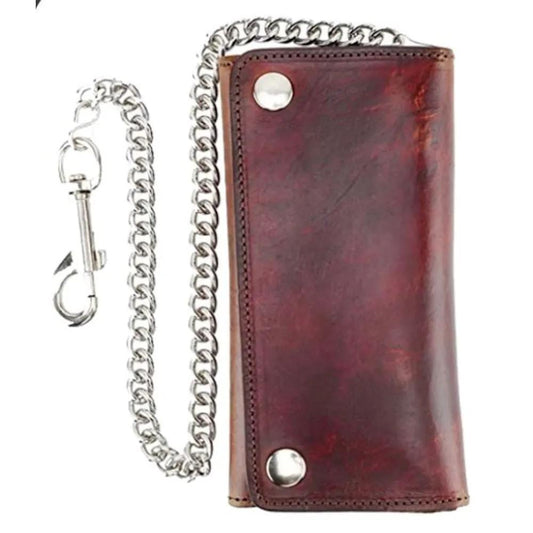 Red Trifold Biker Chain Wallet