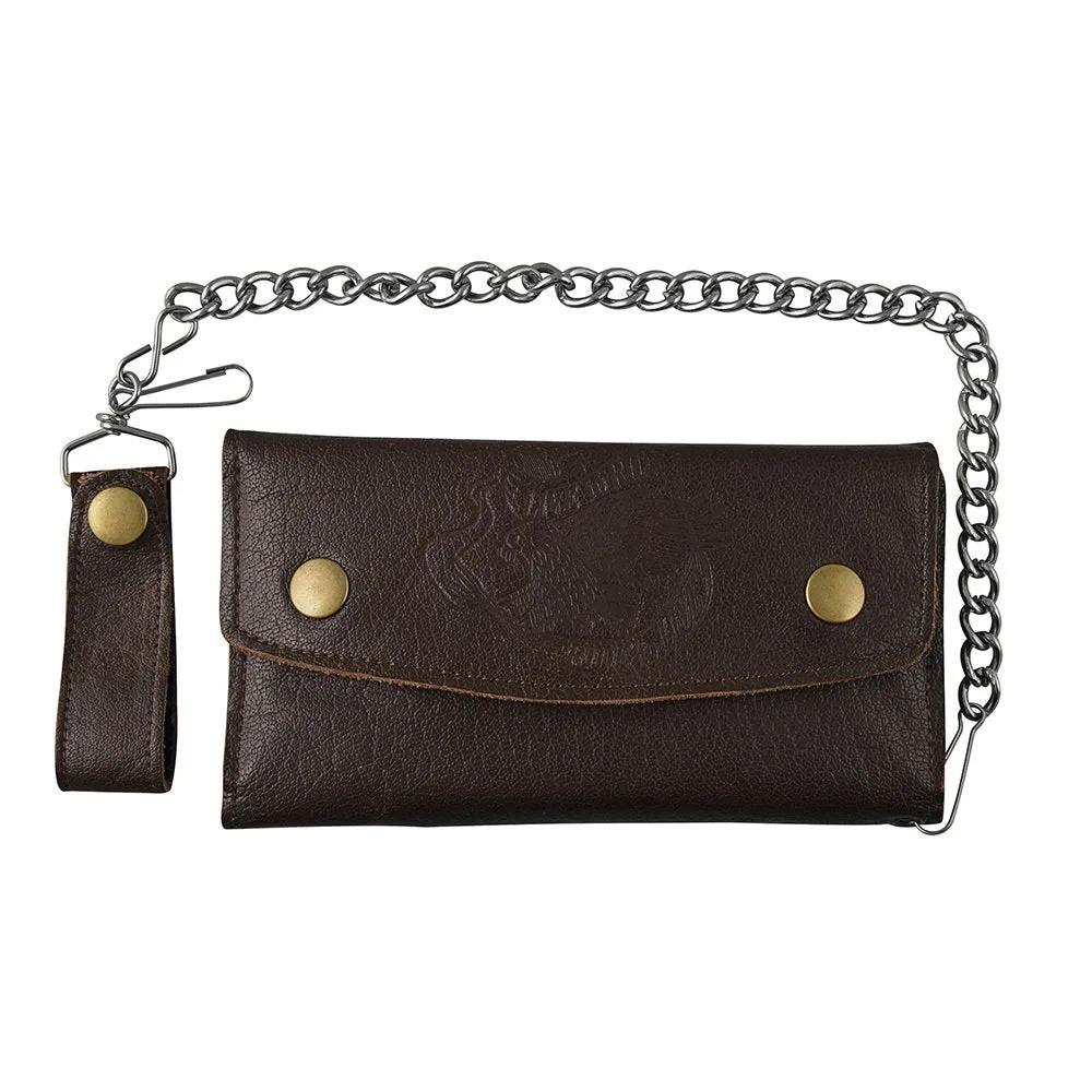 Brown Trifold Snap Closure Biker Leather Wallet