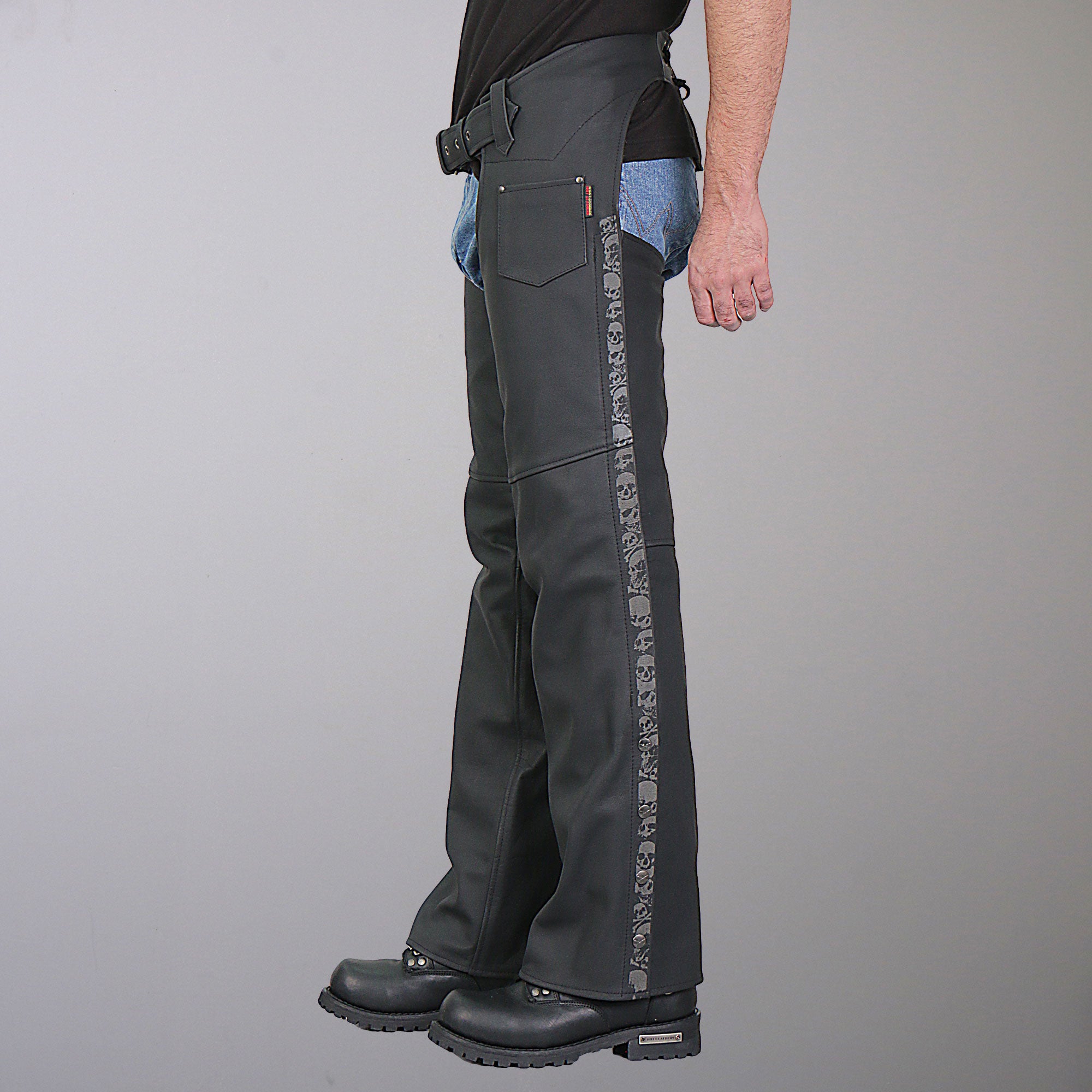 Hot Leathers CHM2001 Men's Matte Black motorcycle Leather Biker Chaps ...