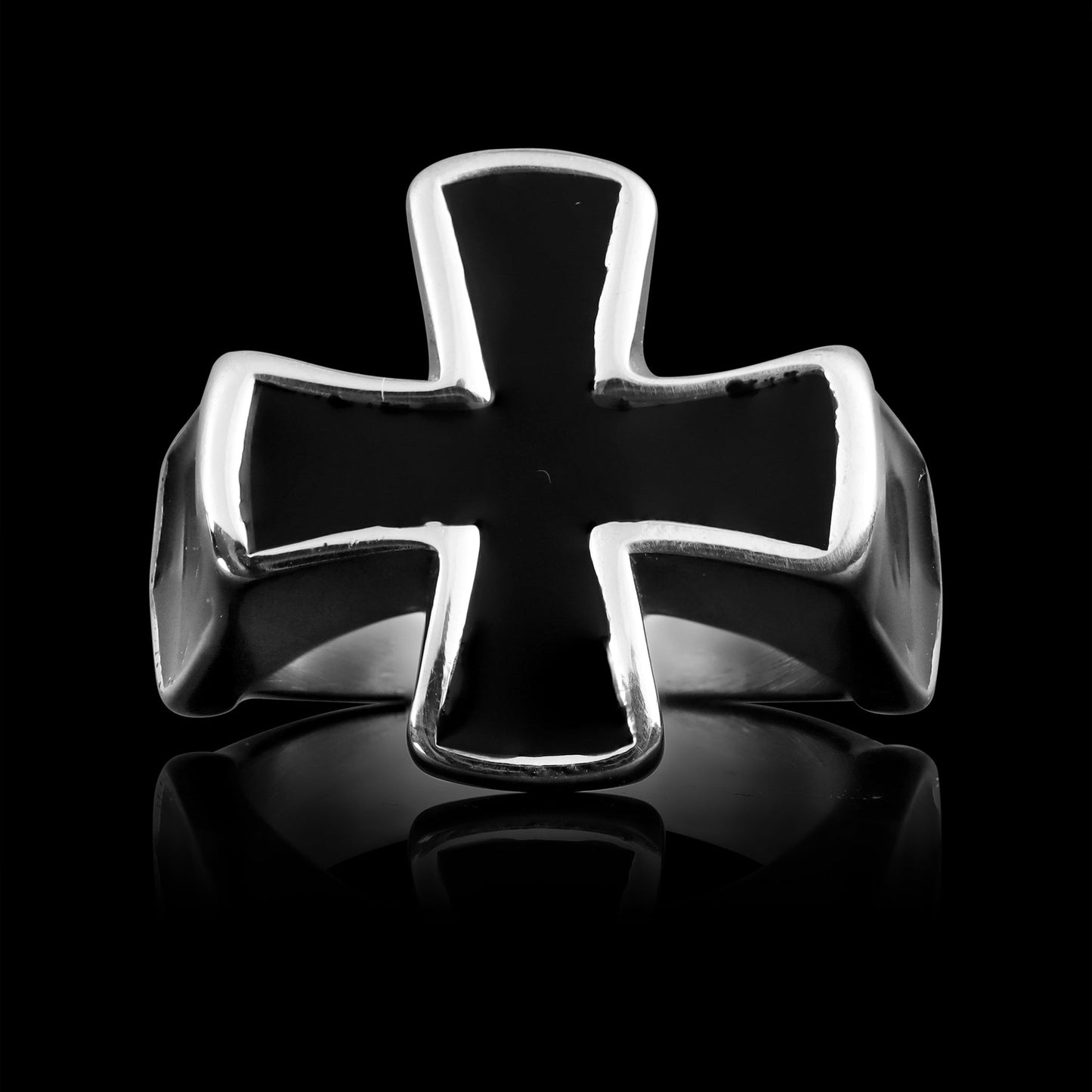 Stainless Steel Polished Black Enamel Cross Ring
