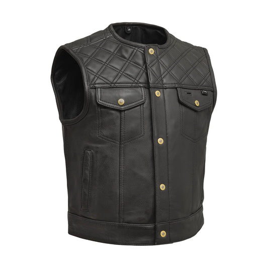 Shell Shock Men's Motorcycle Leather Vest (limited edition) Men's Leather Vest First Manufacturing Company Black S 