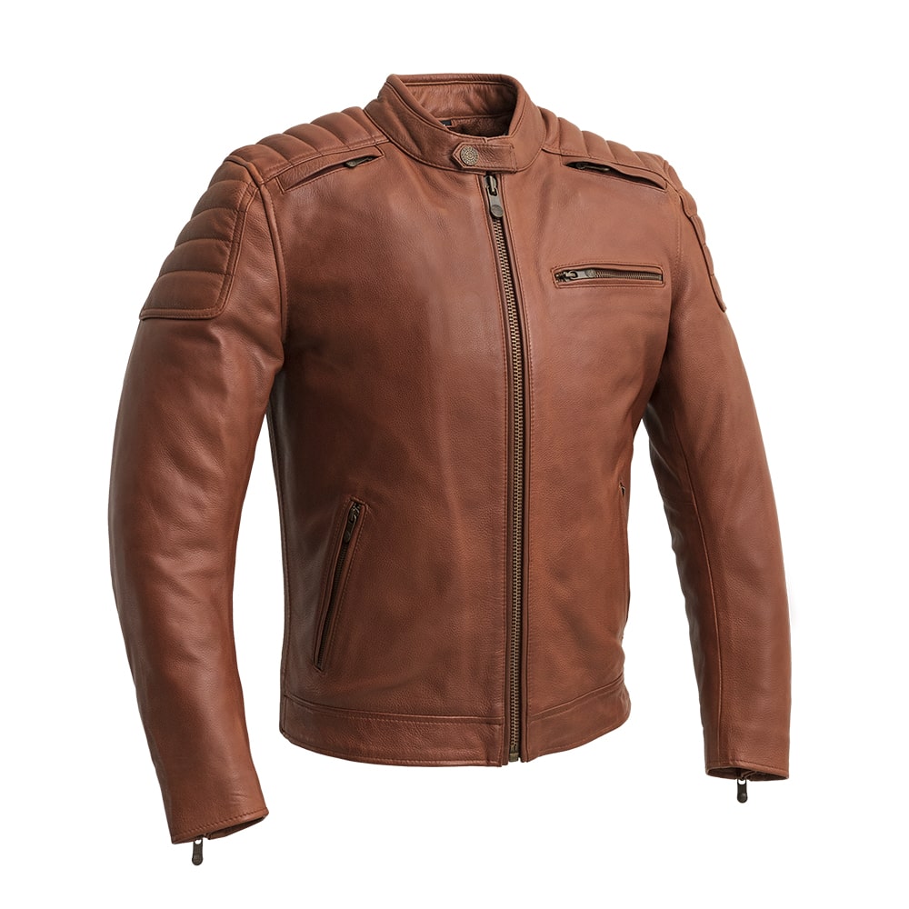 Crusader Men's Motorcycle Leather Jacket Men's Leather Jacket First Manufacturing Company Whiskey S 