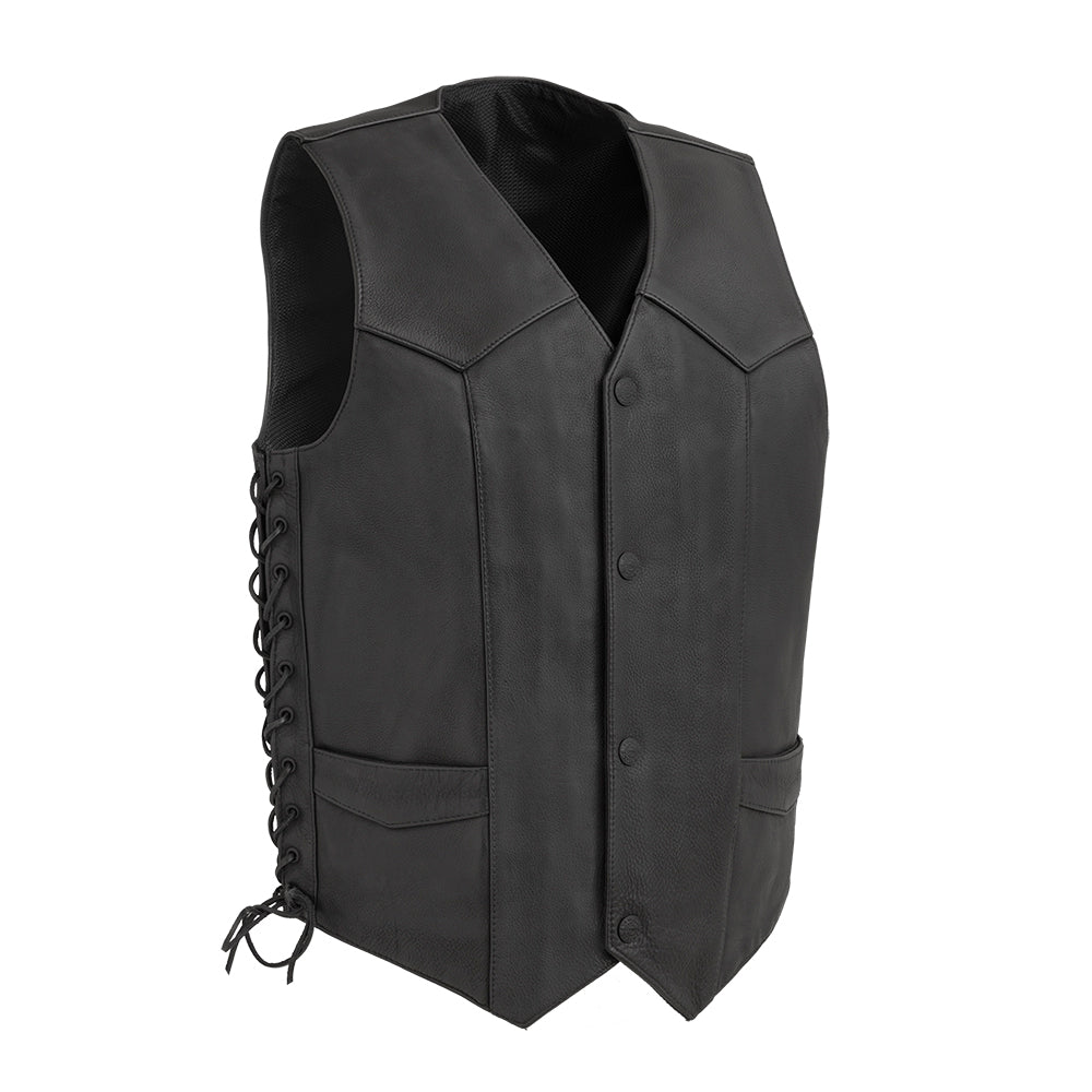 Deadwood Men's Motorcycle Western Style Leather Vest Men's Western Vest First Manufacturing Company S Black 