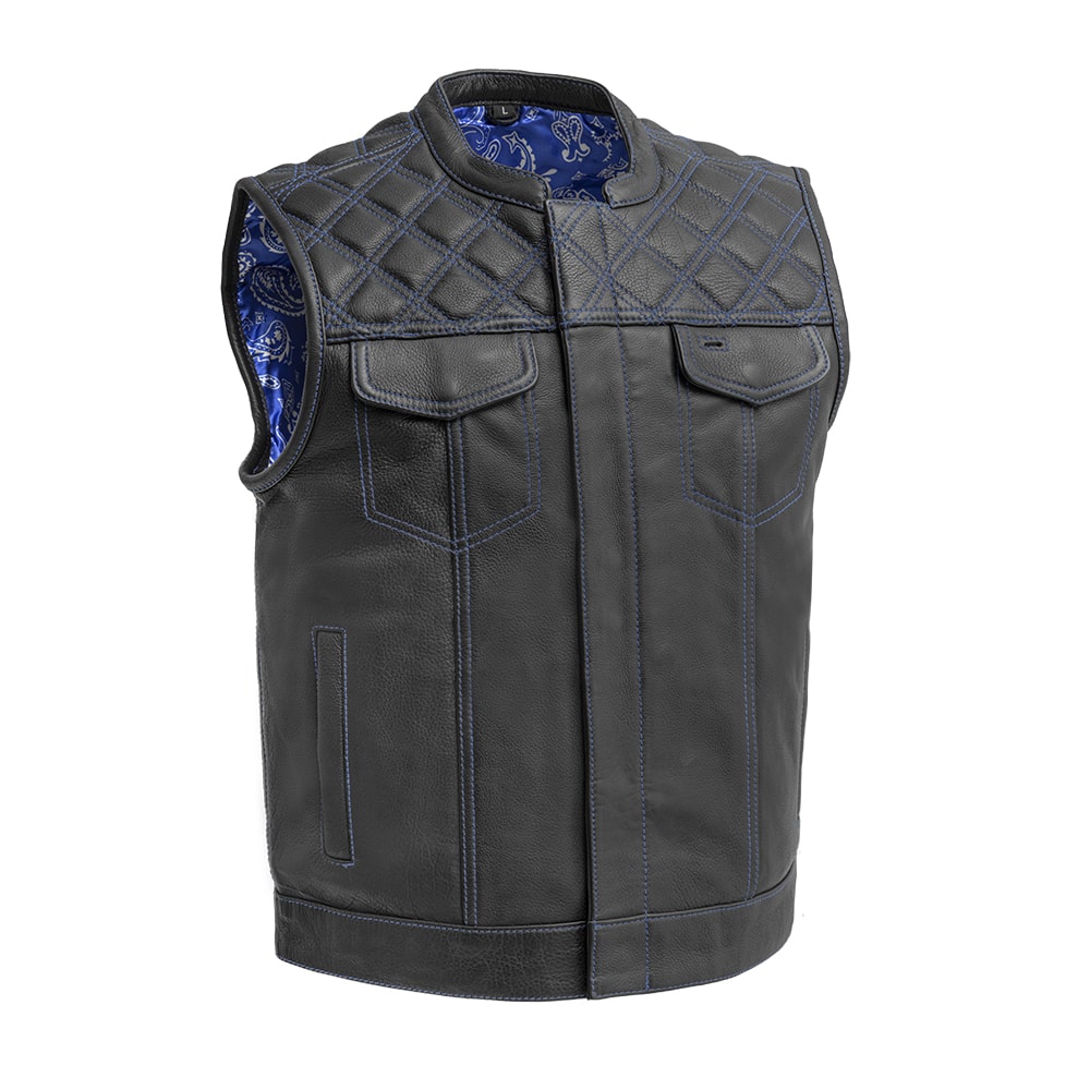 Downside Men's Motorcycle Leather Vest Men's Leather Vest First Manufacturing Company Blue S 