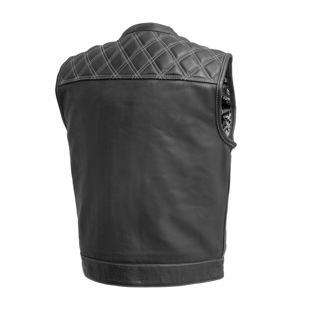 Downside Men's Motorcycle Leather Vest - Black/White Men's Leather Vest First Manufacturing Company   